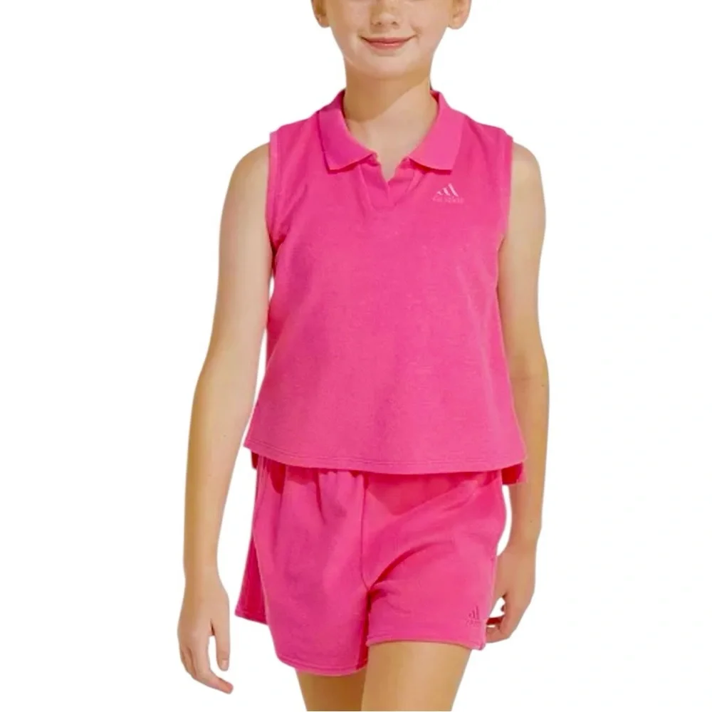 Adidas Polo Tank and All Day Short in Dark Pink Terry Cloth size Girls Large/14